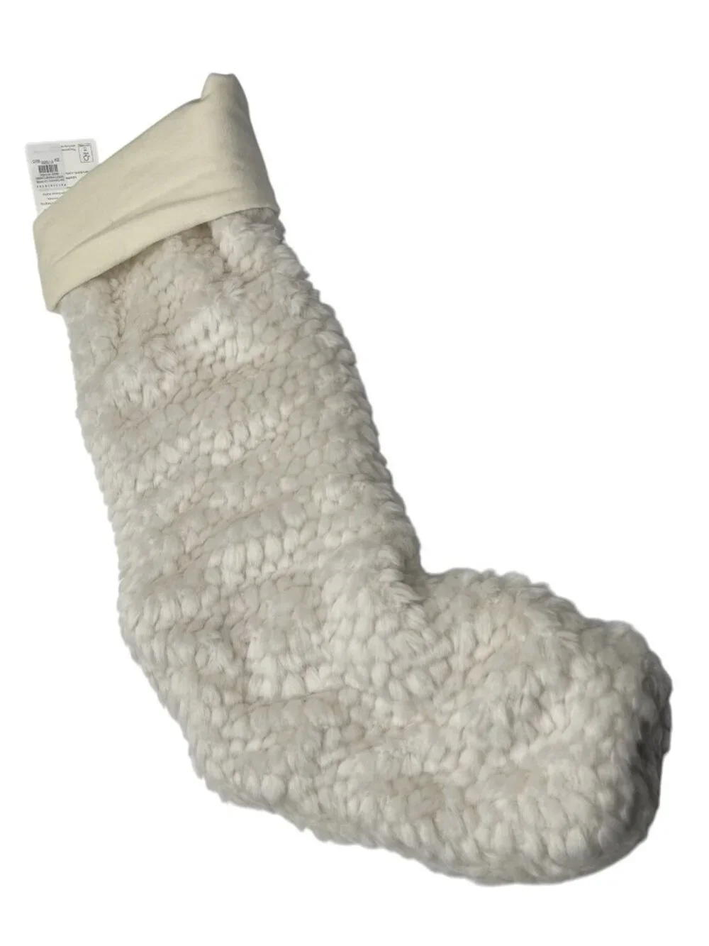 POTTERY BARN HONEYCOMB FAUX FUR STOCKING IVORY Christmas Holiday
